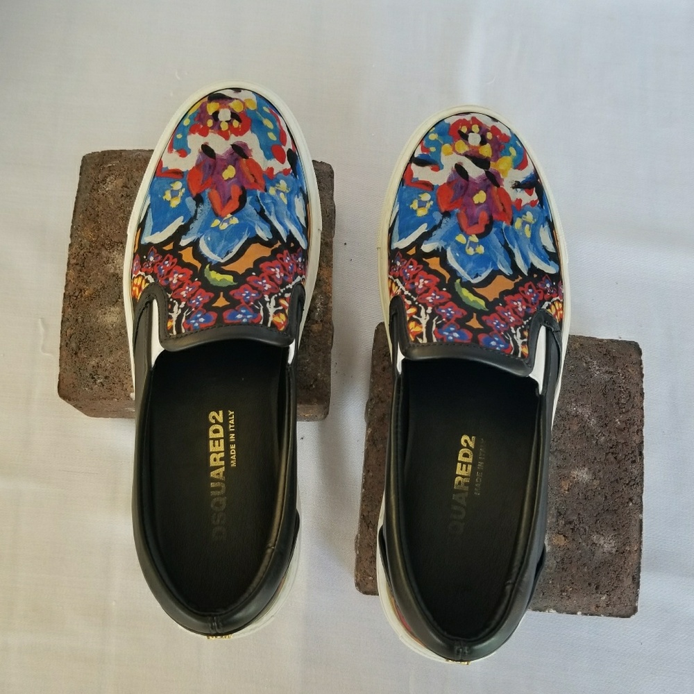 EUC DSQUARED2 Multi Floral/Black Sneakers Size 37 - Picture 2 of 5